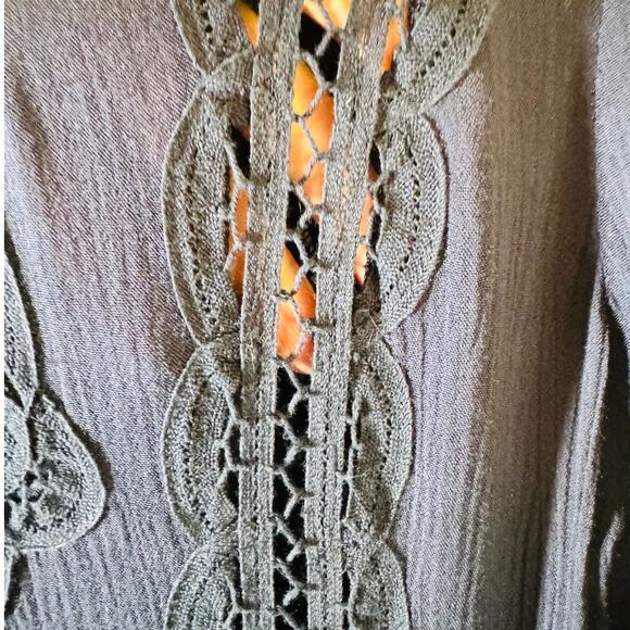 Free People Navy Boho Cottage Core Teared Lace Hi Low Maxi Dress Bell Sleeve 2 - Picture 14 of 16